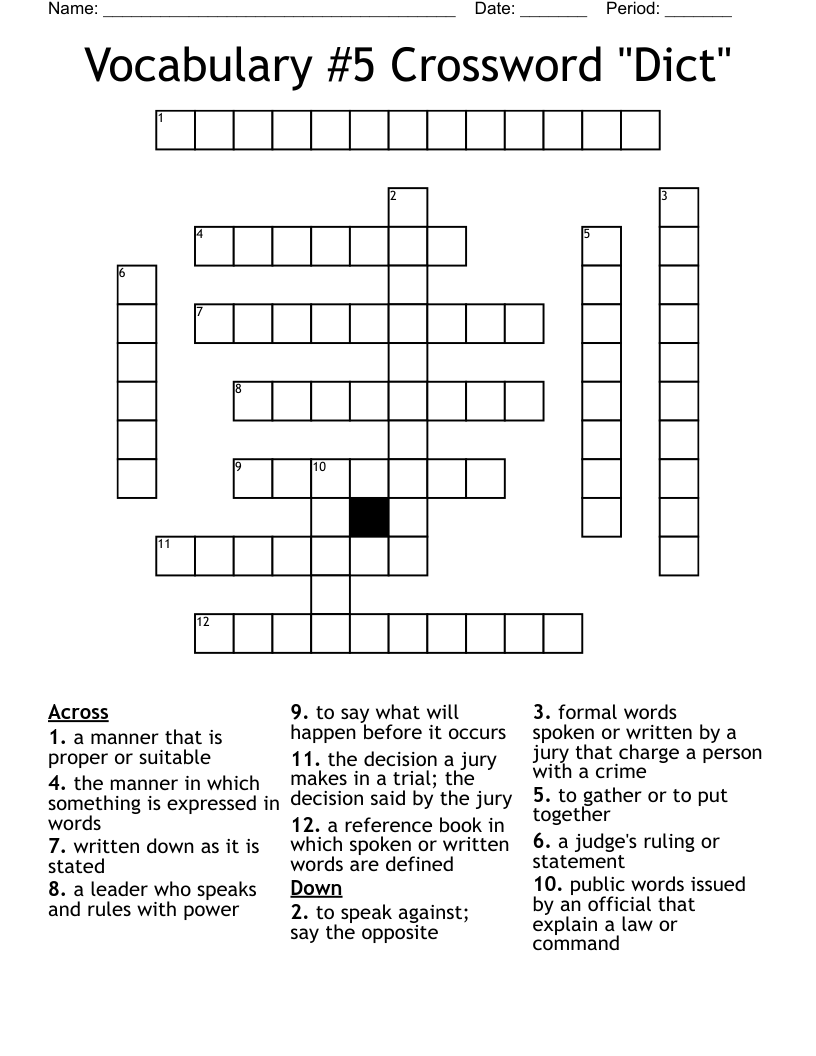 Vocabulary #5 Crossword "Dict"