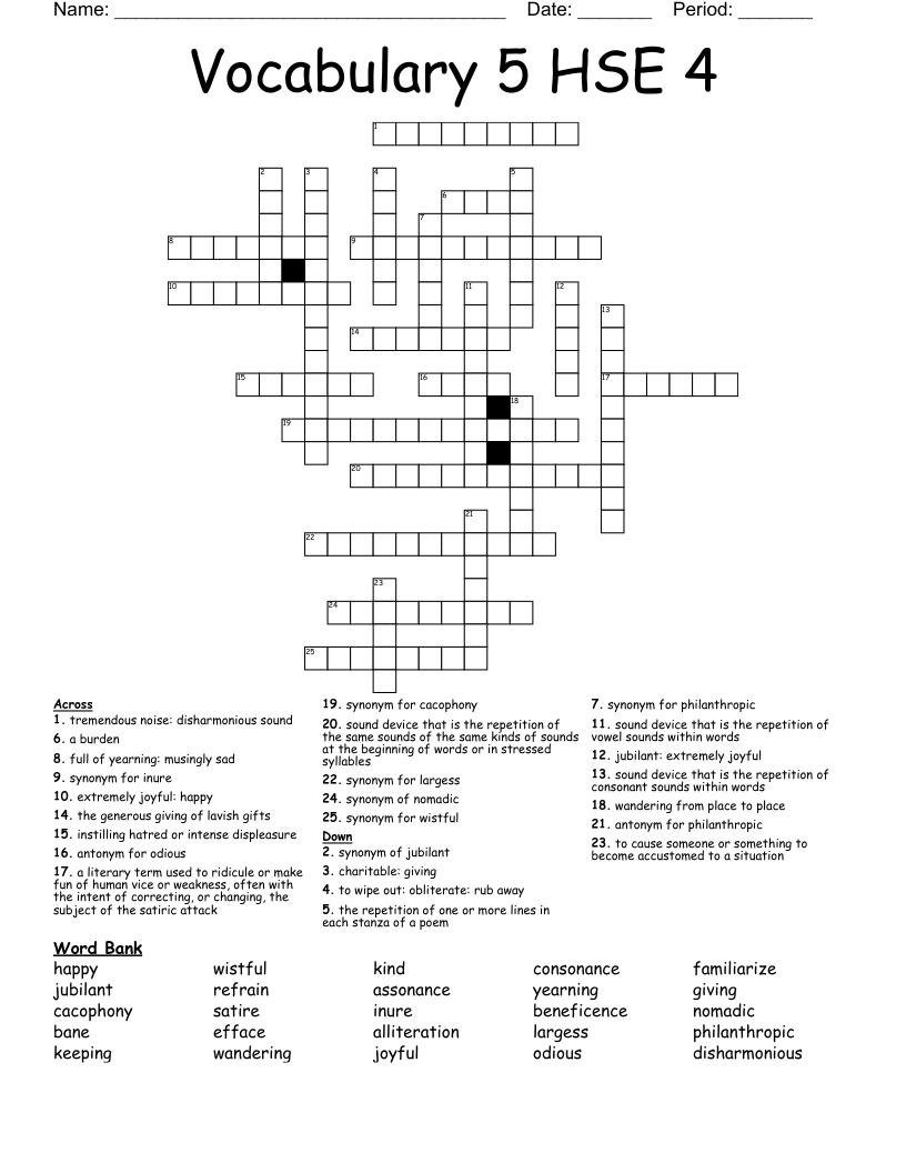 Vocabulary 5 HSE 4 Crossword