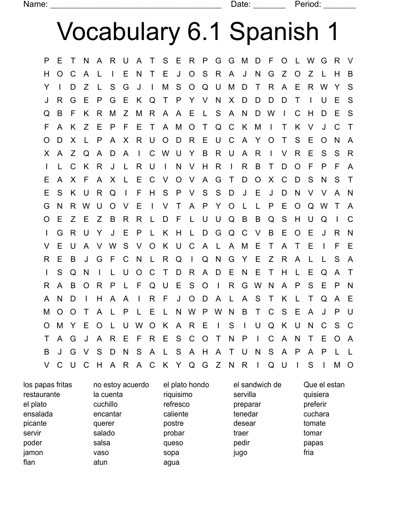 Vocabulary 6.1 Spanish 1  Word Search