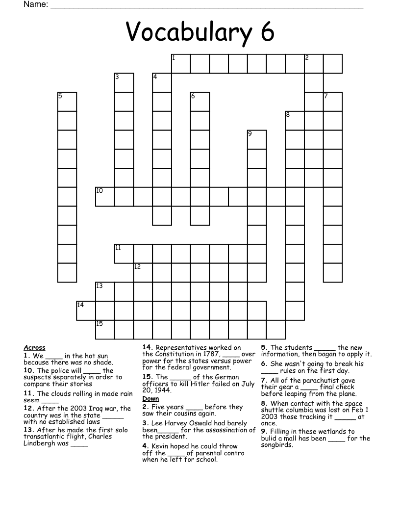 Vocabulary 6 Crossword