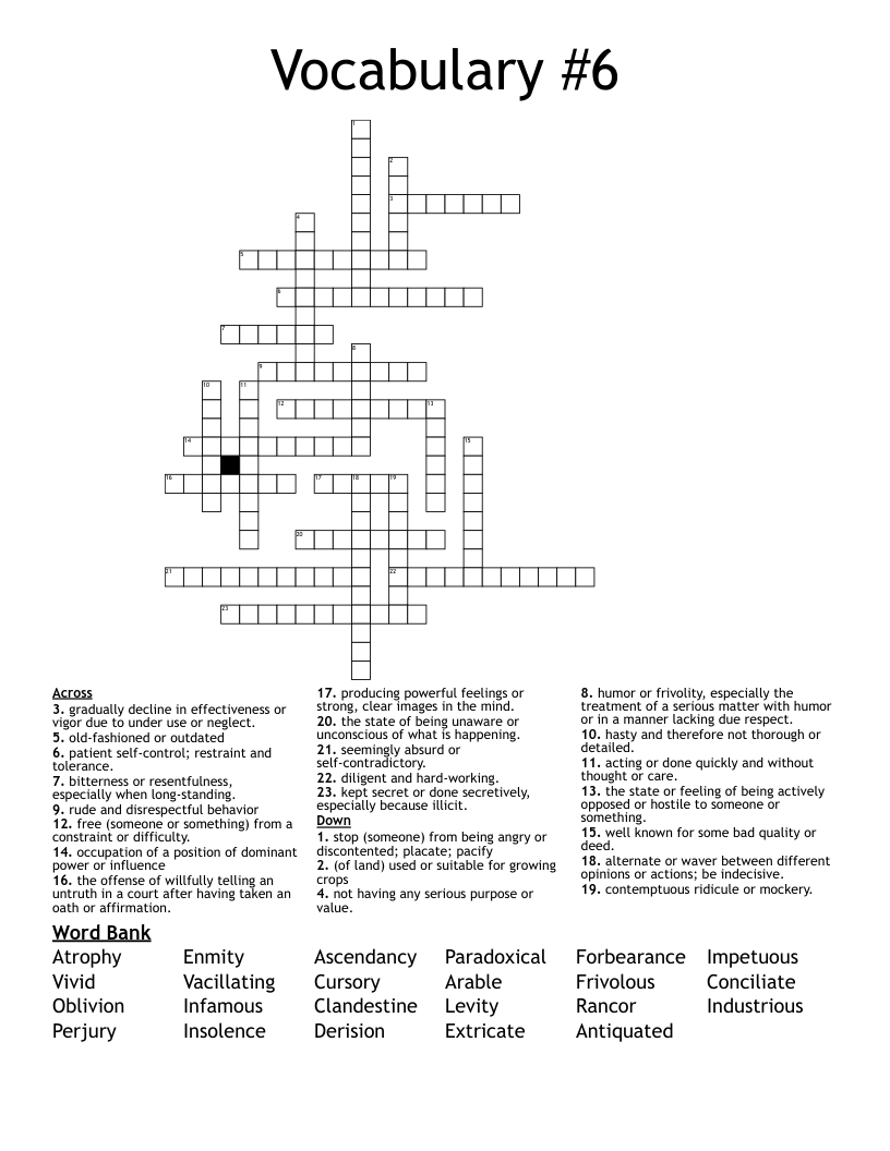 Vocabulary #6 Crossword