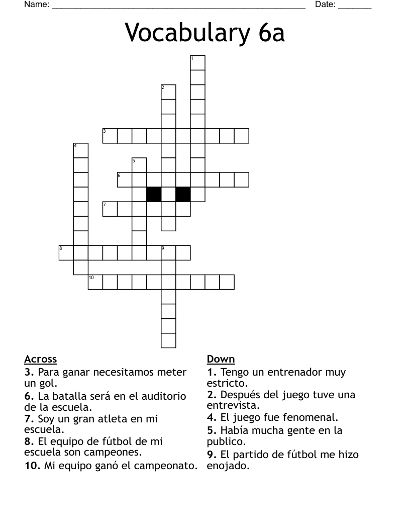 Vocabulary 6a Crossword