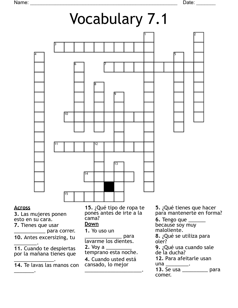 Vocabulary 7.1 Crossword