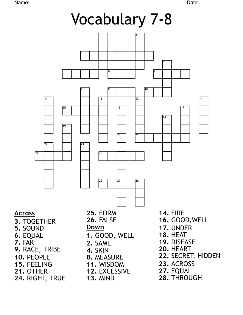 Vocabulary 7-8 Crossword