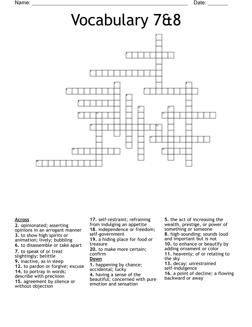 Vocabulary 7&8 Crossword