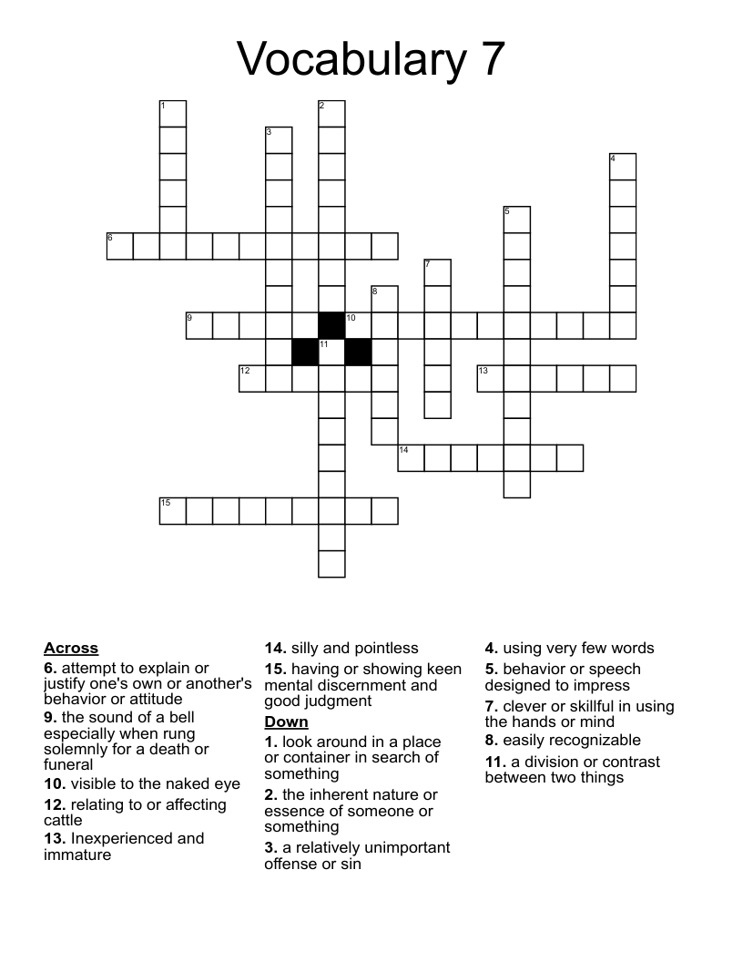 Vocabulary 7 Crossword