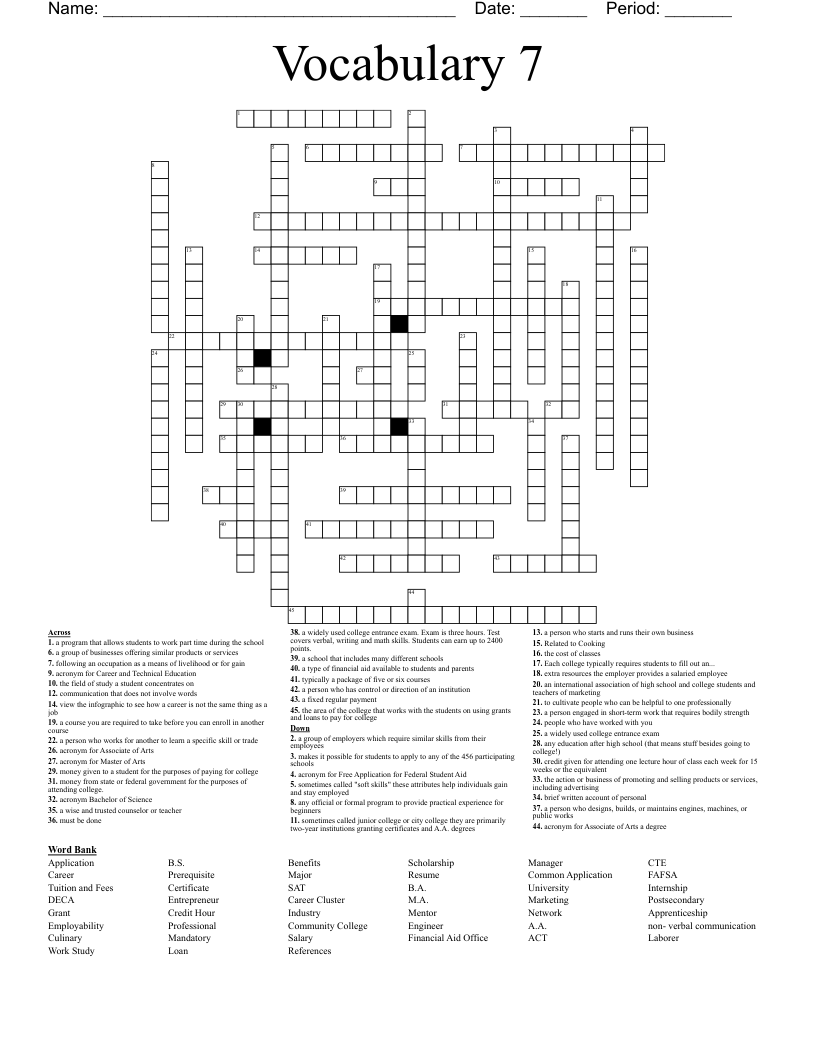 Vocabulary 7 Crossword