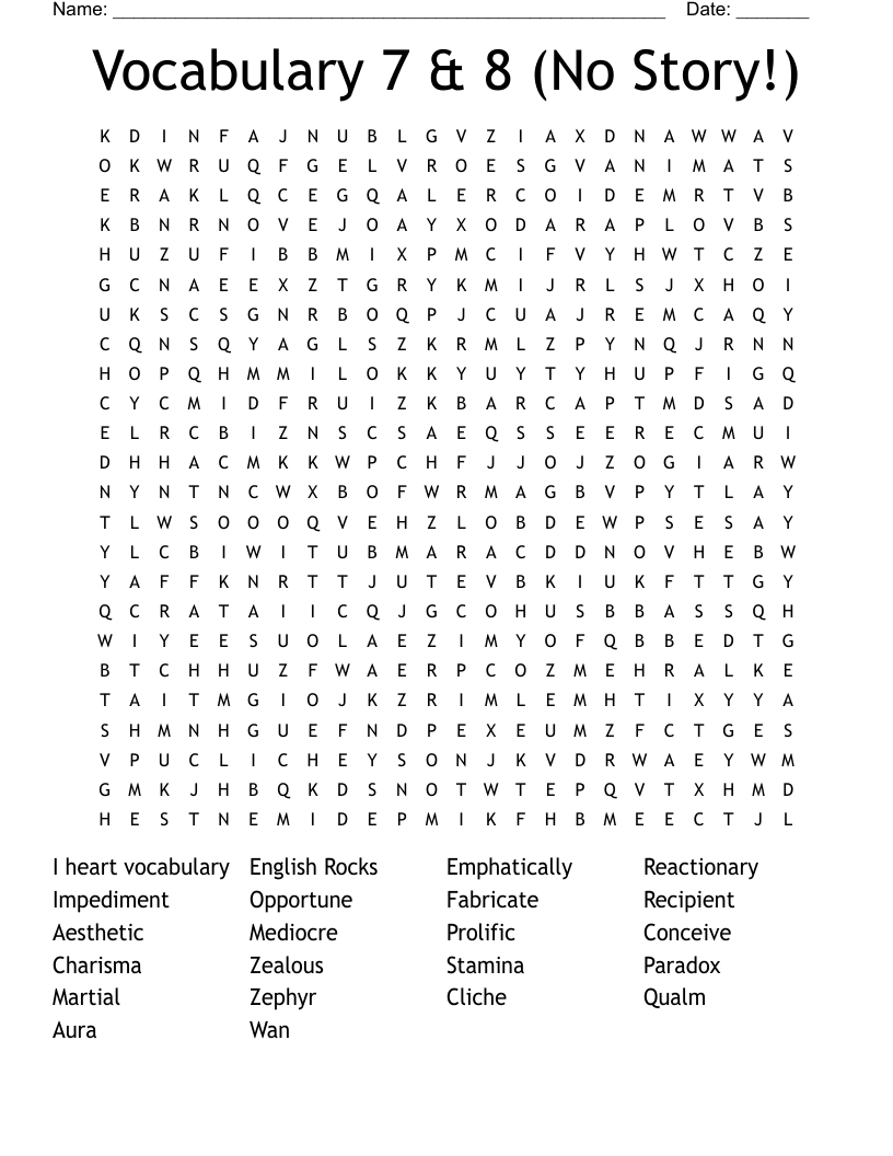Vocabulary 7 & 8 (No Story!) Word Search