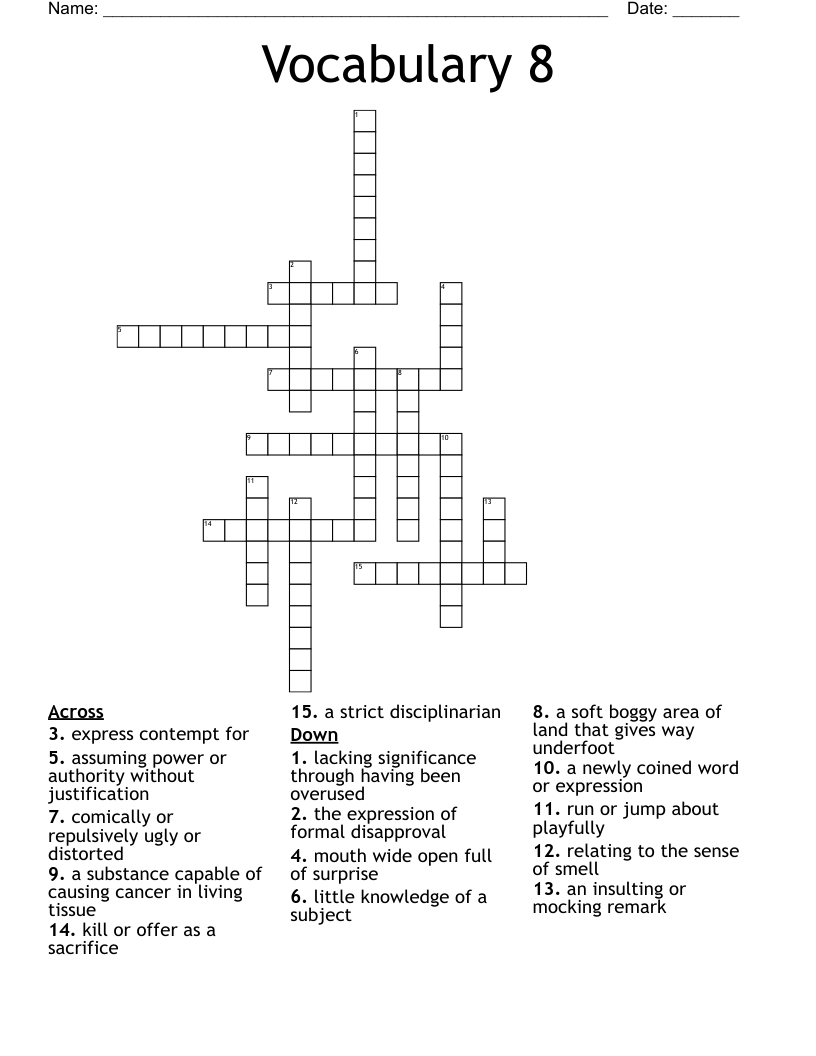 Vocabulary 8 Crossword
