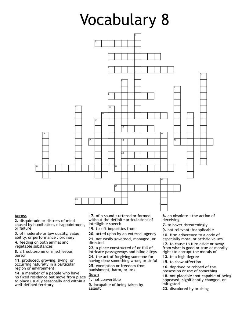 Vocabulary 8 Crossword