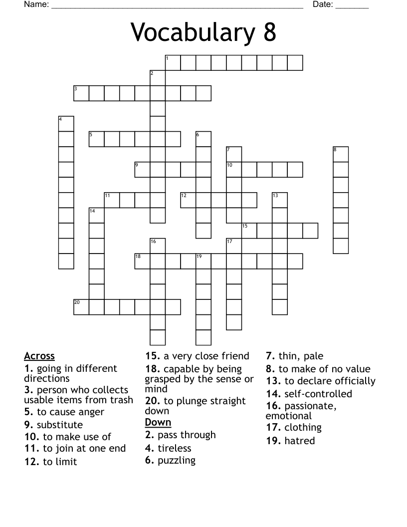 Vocabulary 8 Crossword
