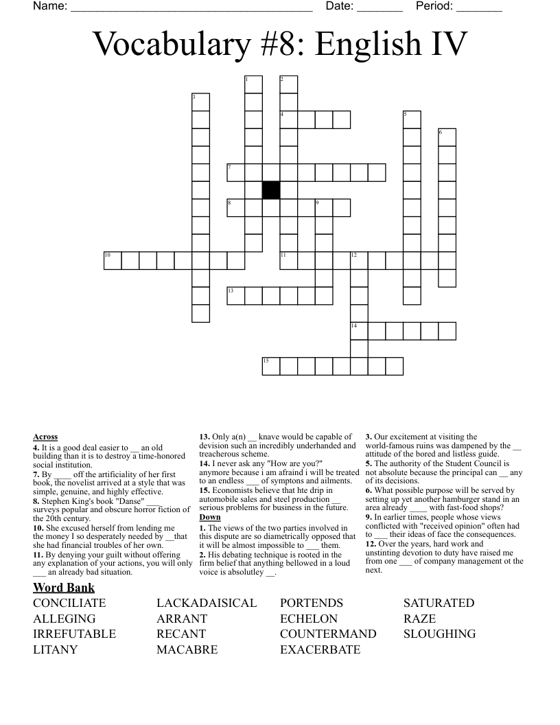 Vocabulary #8:  English IV Crossword