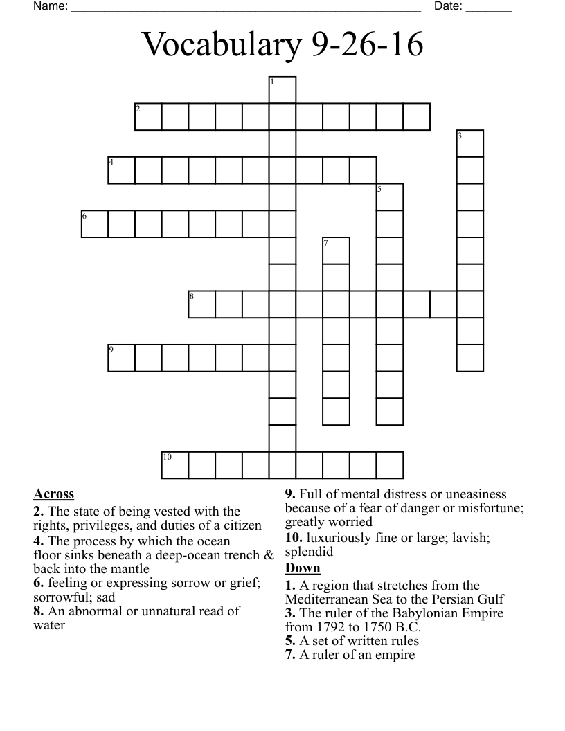 Vocabulary 9-26-16 Crossword