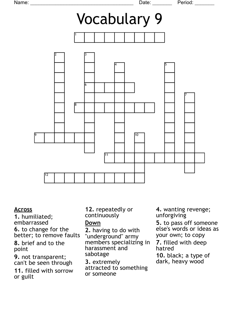Vocabulary 9 Crossword
