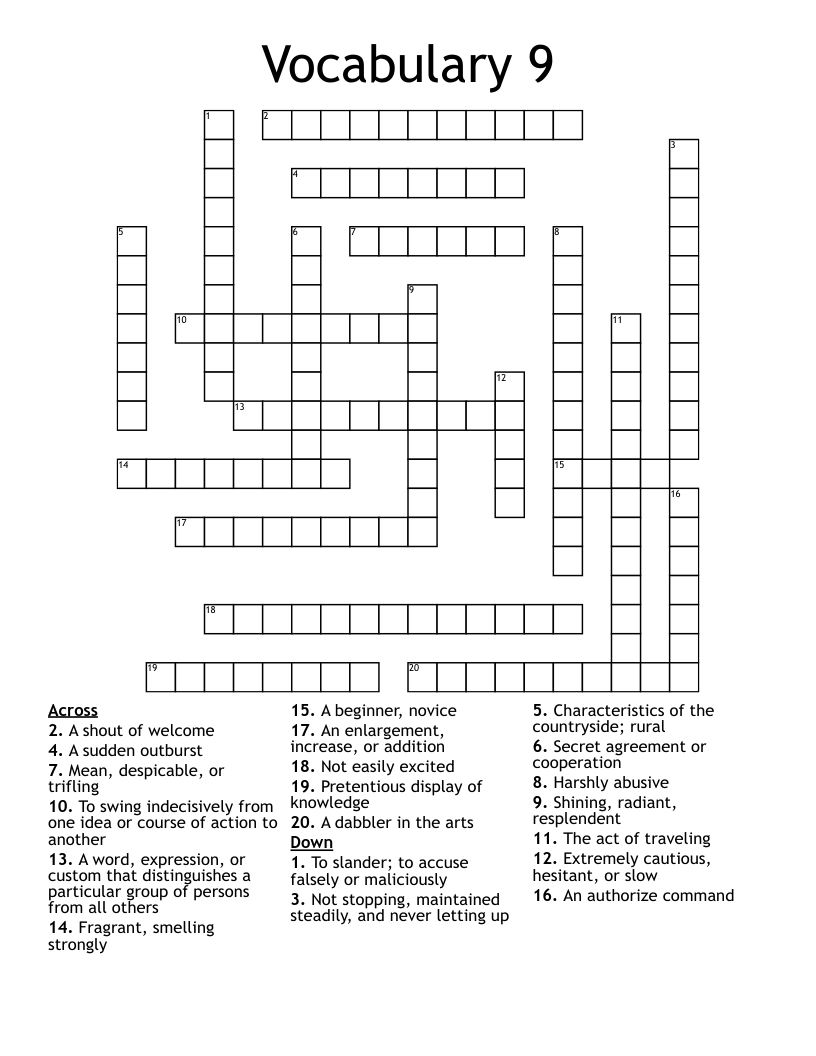 Vocabulary 9  Crossword
