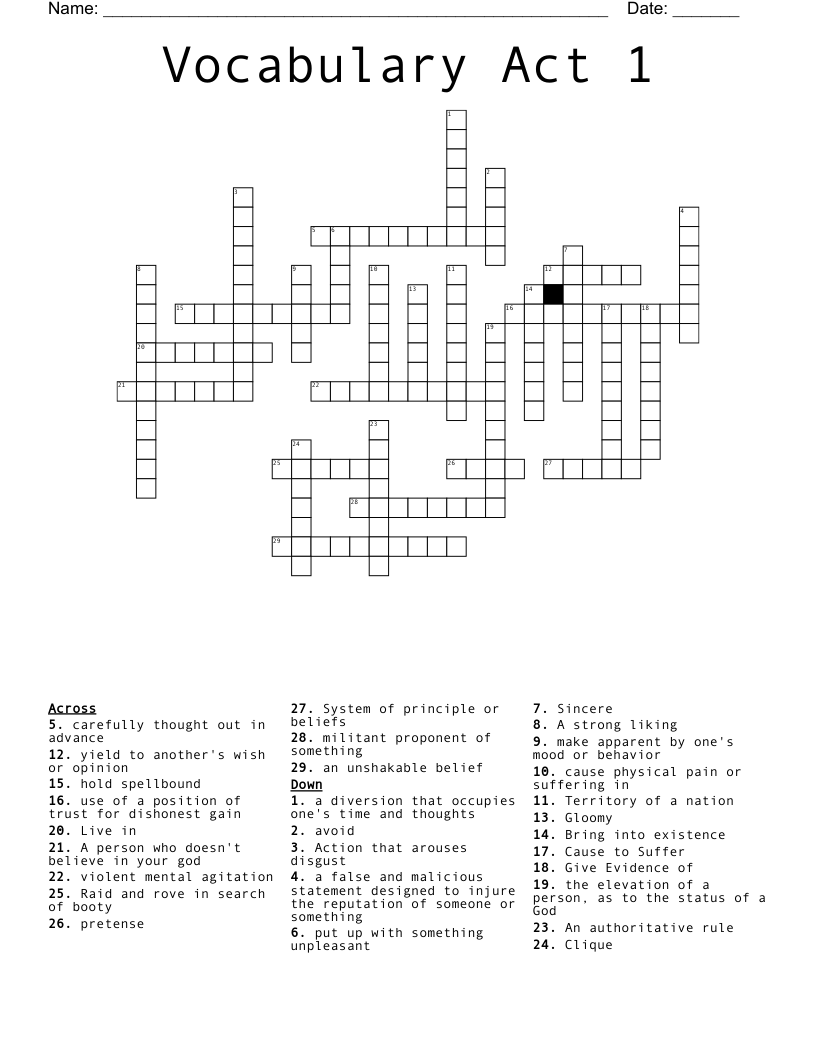 Vocabulary Act 1 Crossword