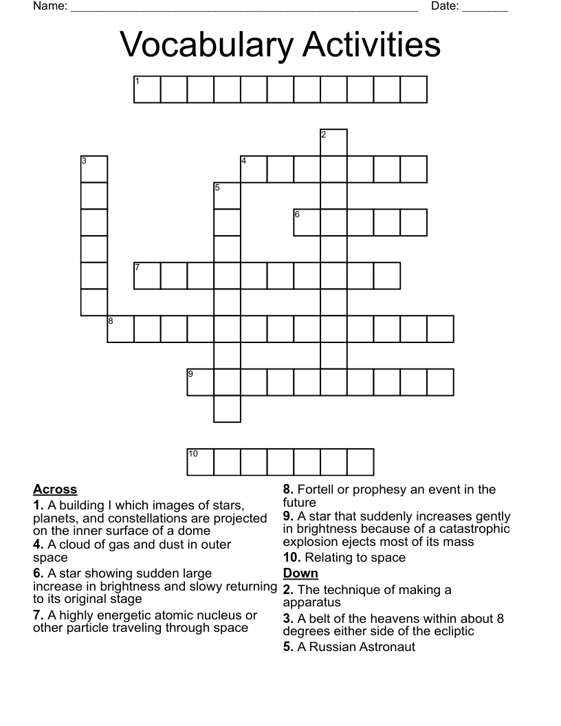 Vocabulary Activities Crossword