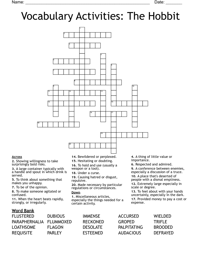 Vocabulary Activities: The Hobbit Crossword