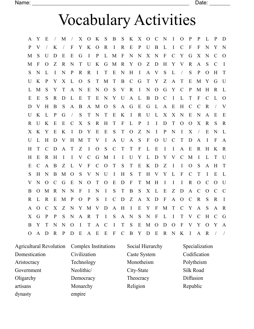 Vocabulary Activities  Word Search