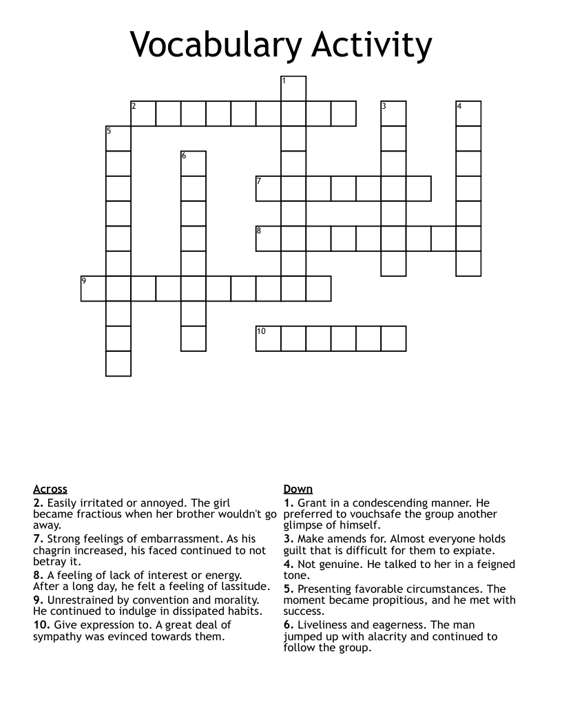 Vocabulary Activity Crossword