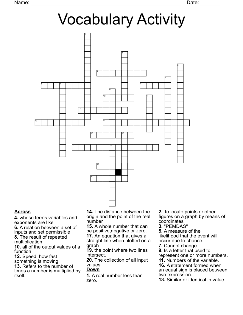 Vocabulary Activity Crossword