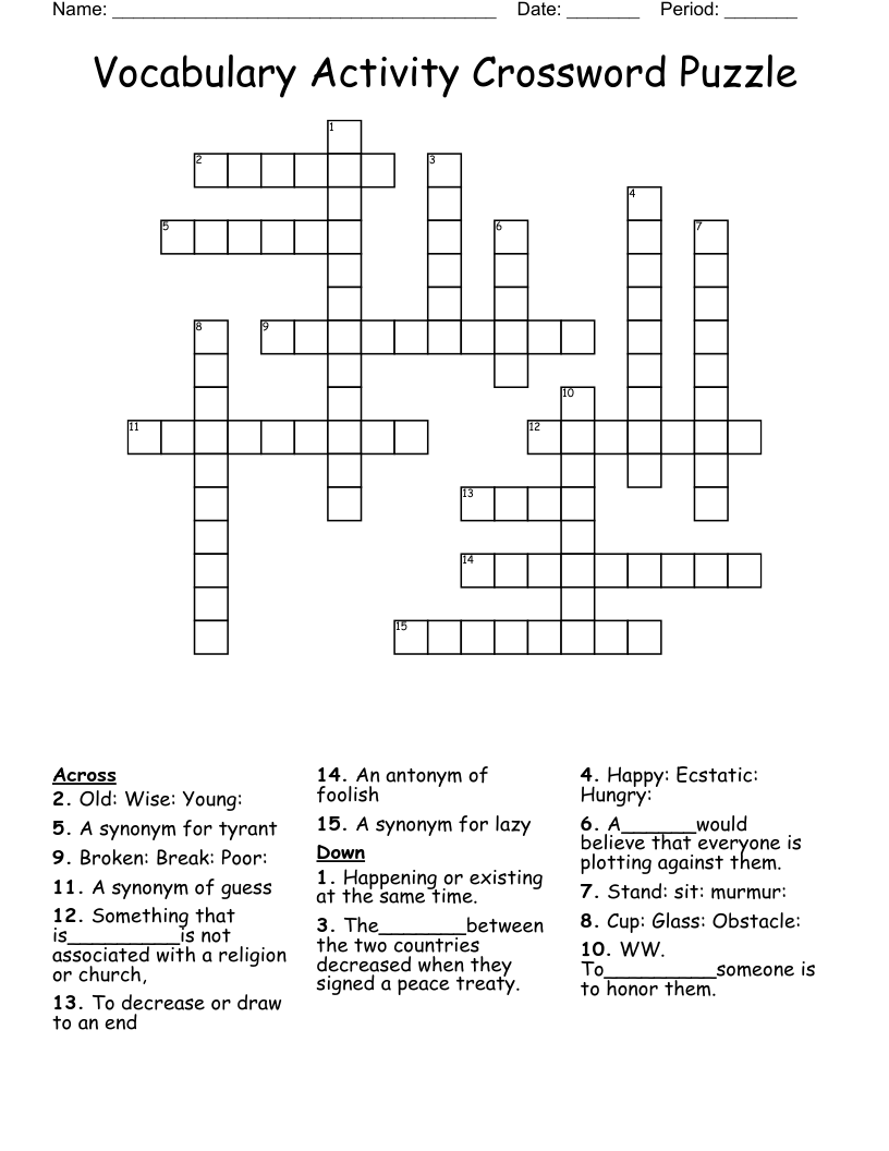 Vocabulary Activity Crossword Puzzle