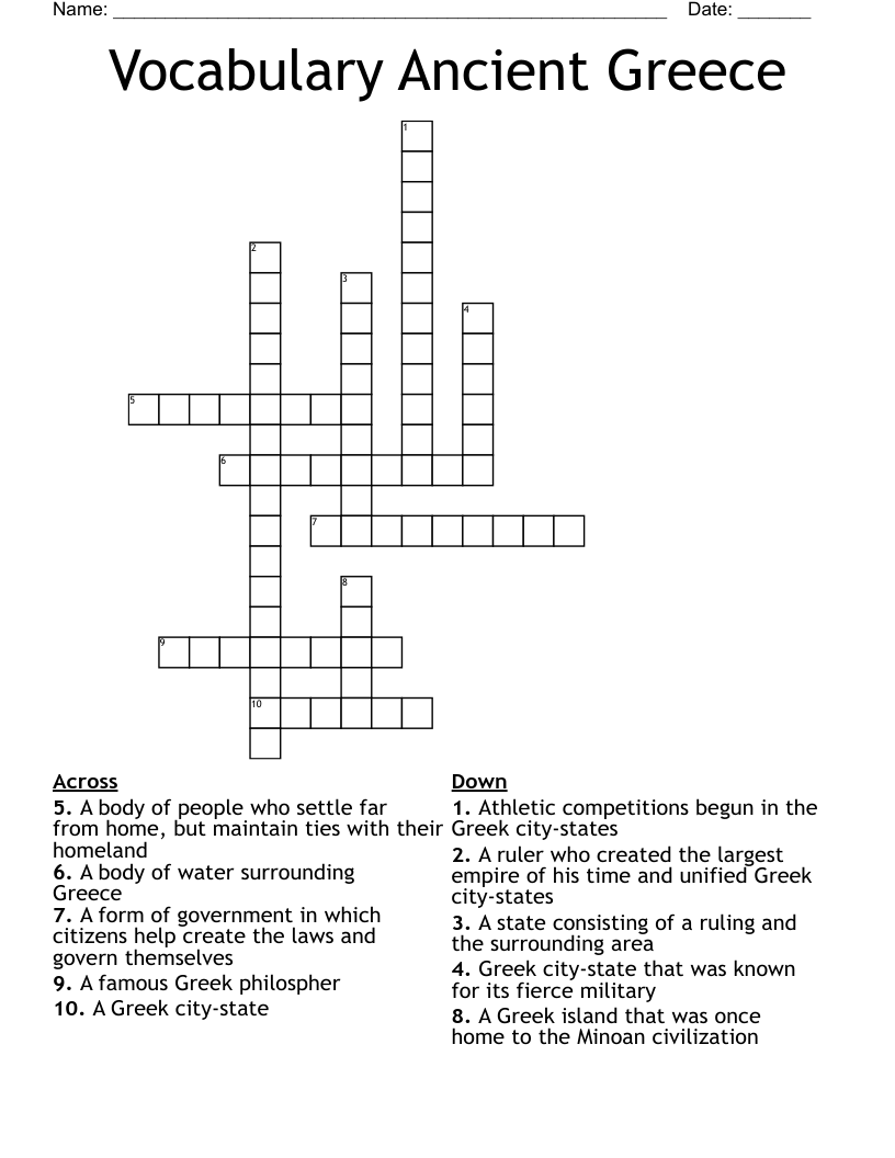 Vocabulary Ancient Greece Crossword