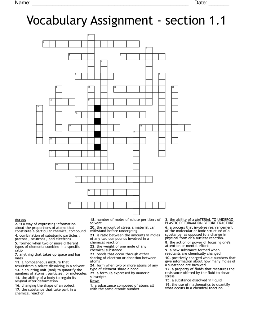 Vocabulary Assignment - section 1.1 Crossword