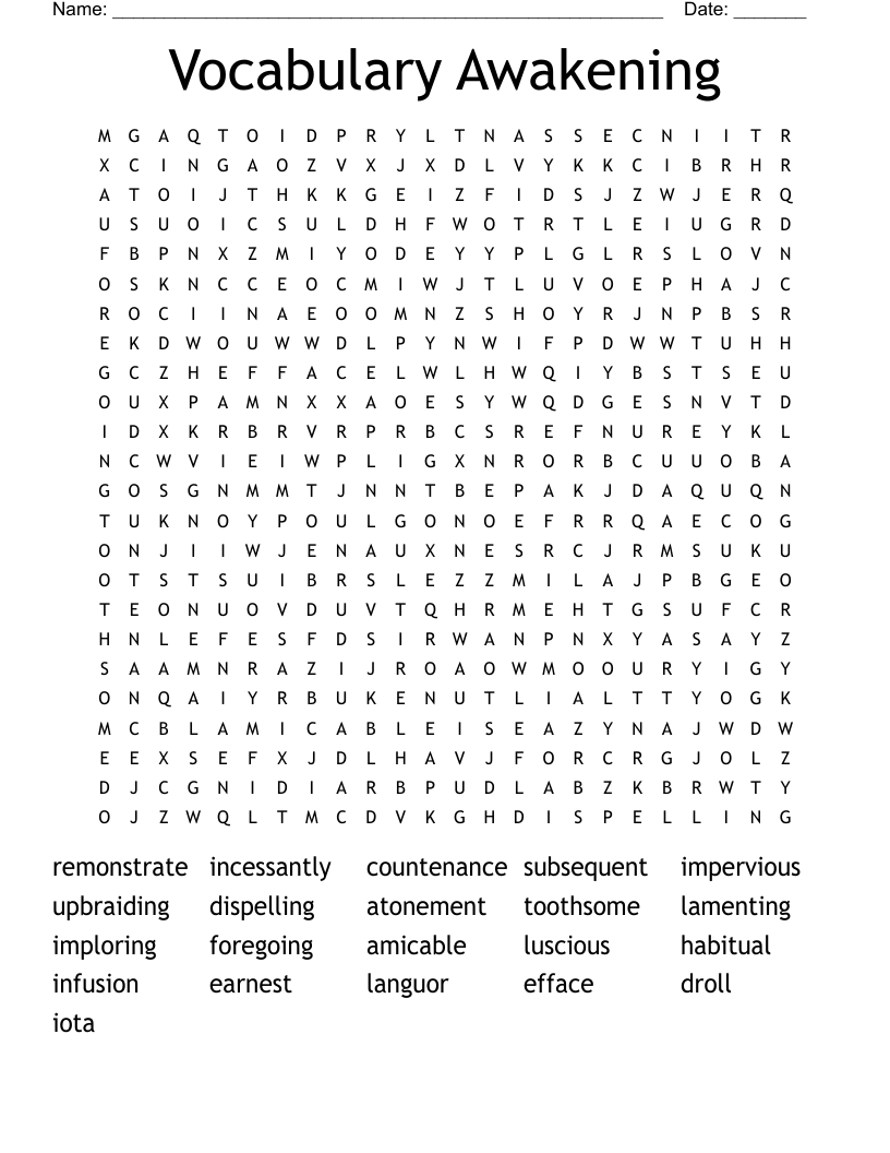 Vocabulary Awakening Word Search