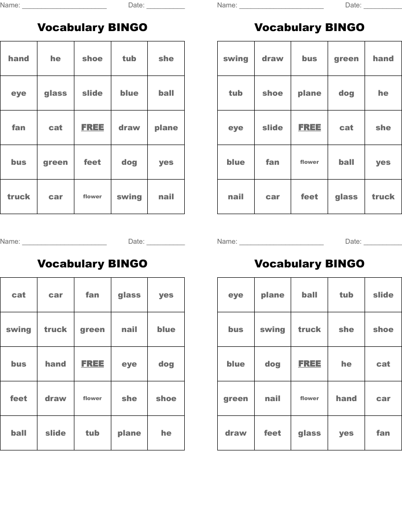 Vocabulary BINGO