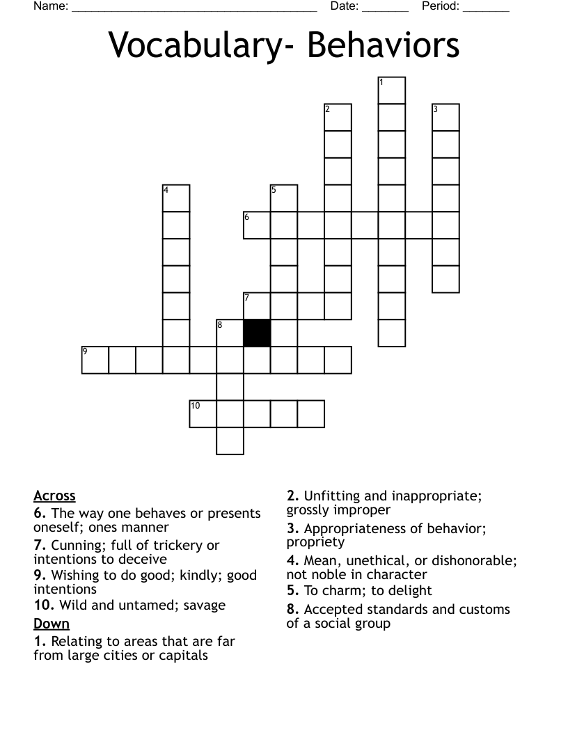 Vocabulary- Behaviors Crossword