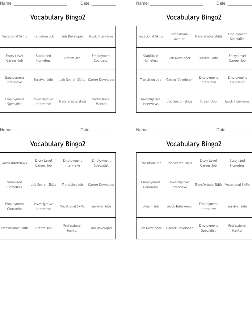 Vocabulary Bingo2