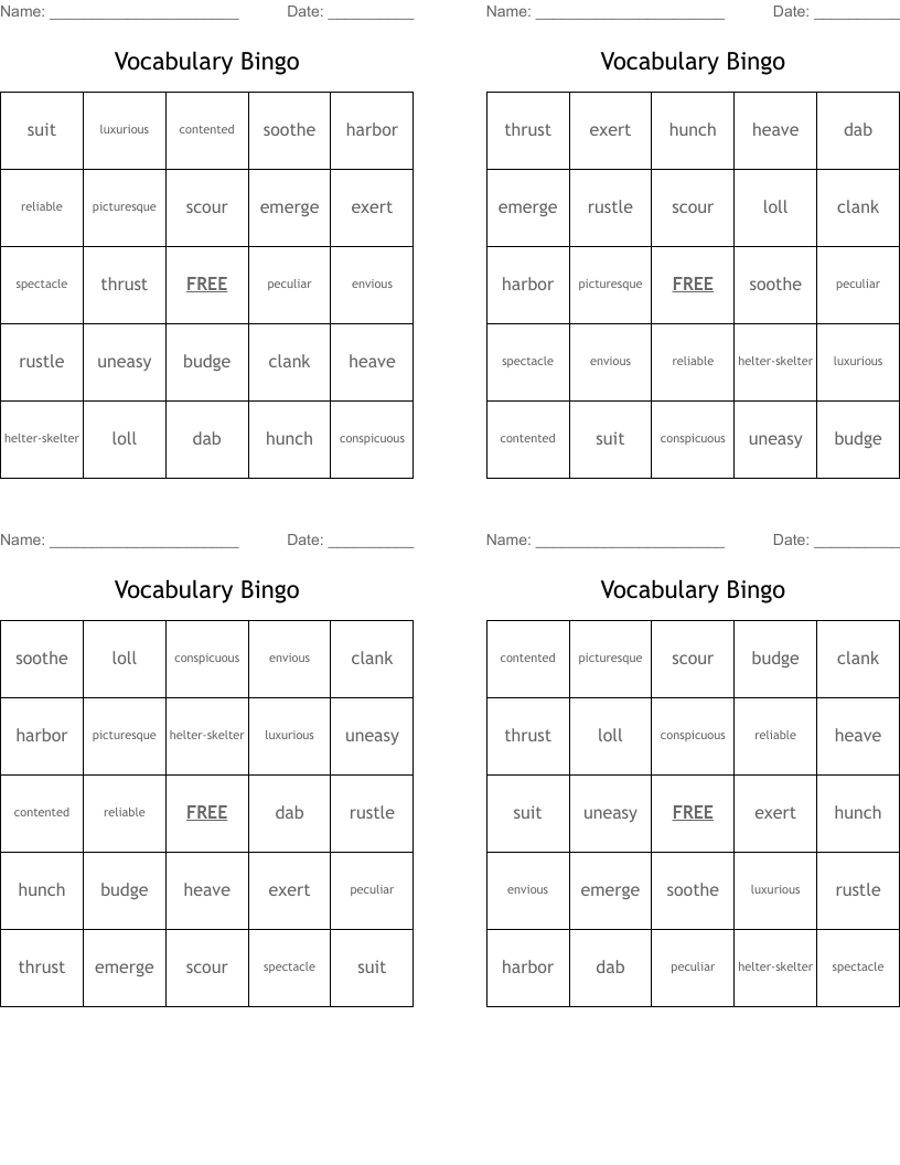 Vocabulary Bingo
