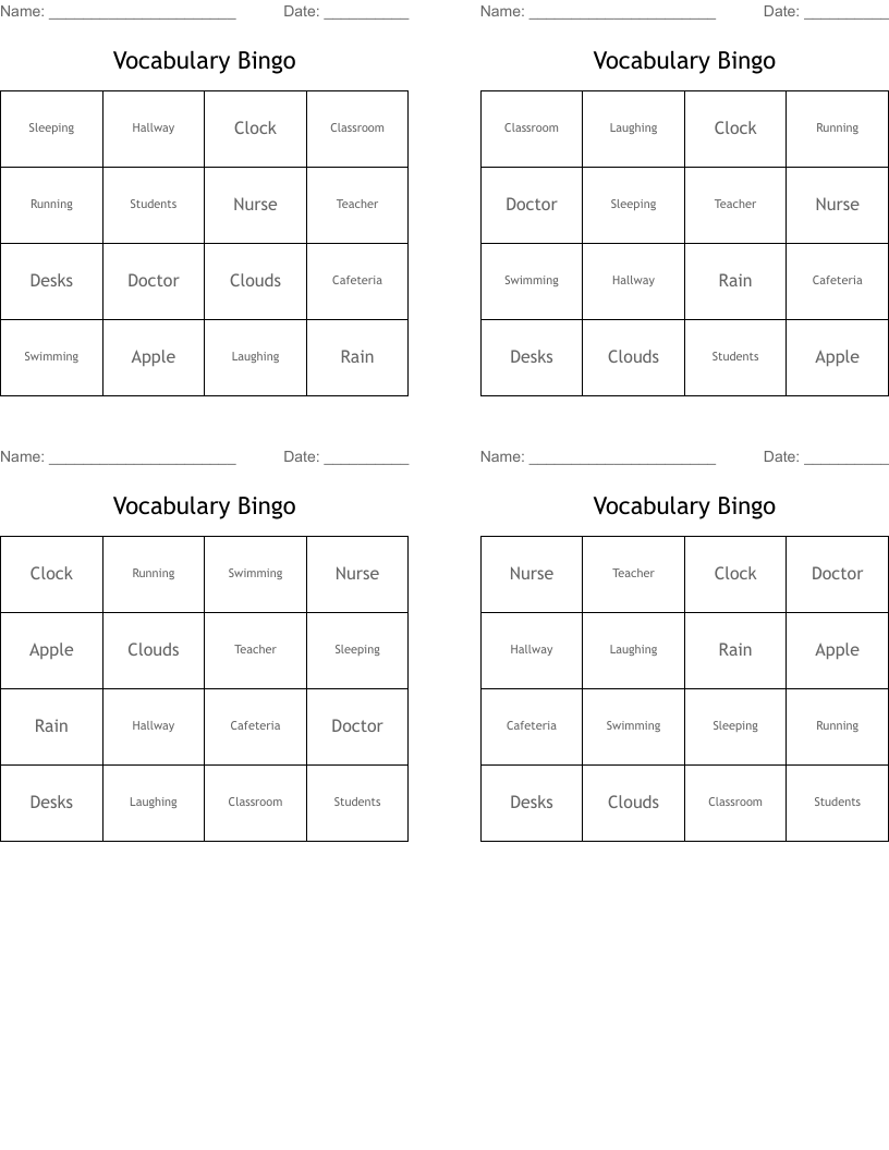 Vocabulary Bingo