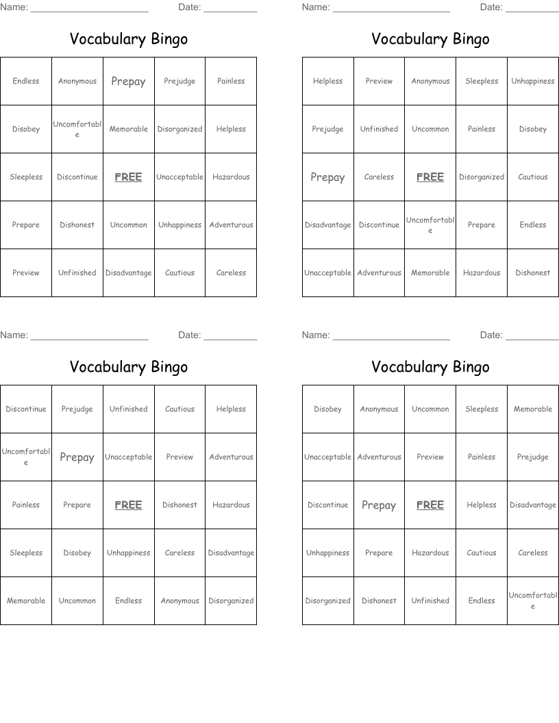 Vocabulary Bingo