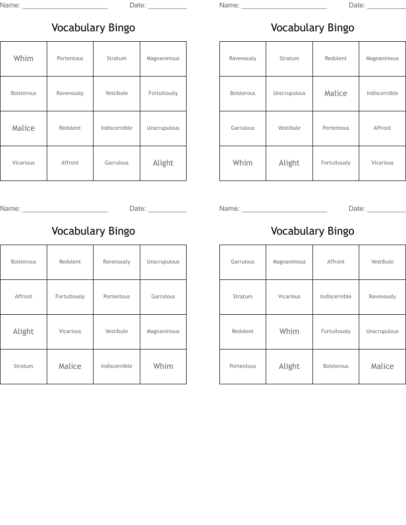 Vocabulary Bingo