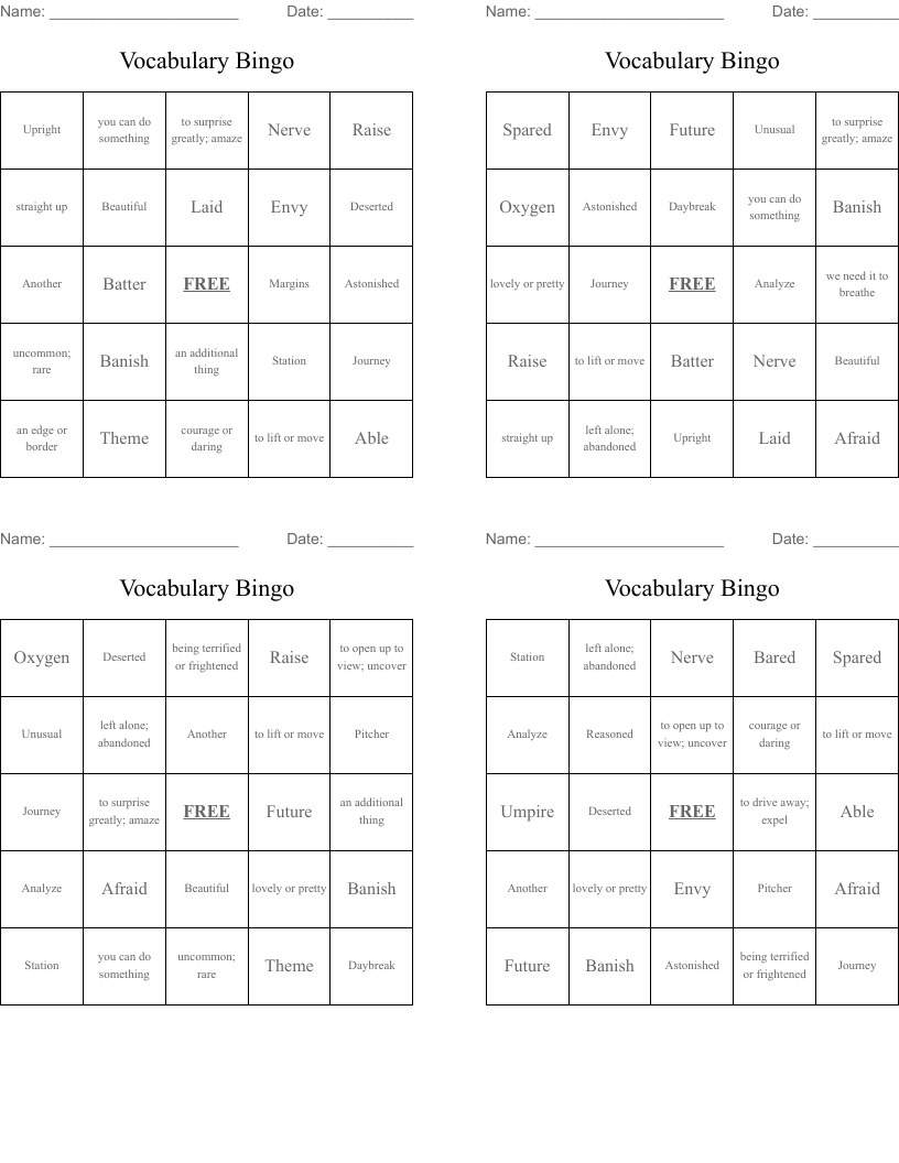Vocabulary Bingo