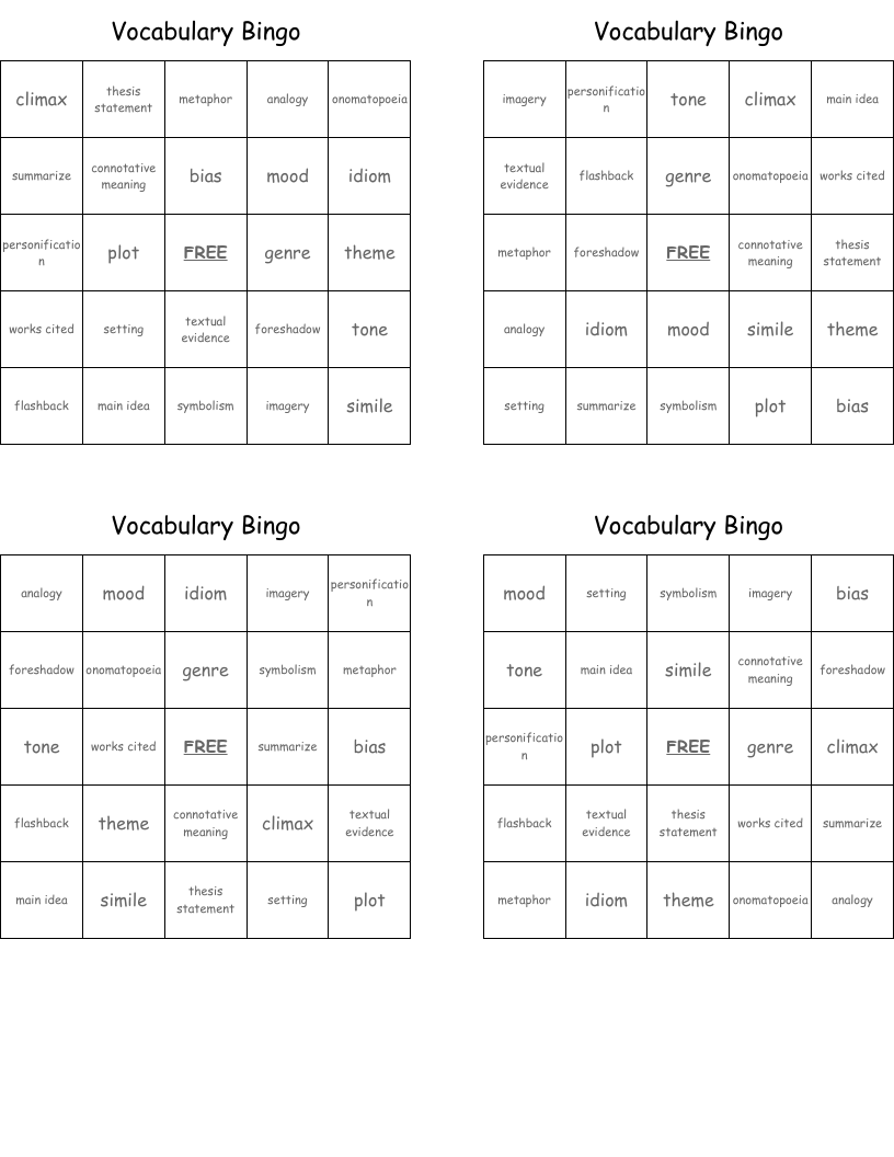 Vocabulary Bingo