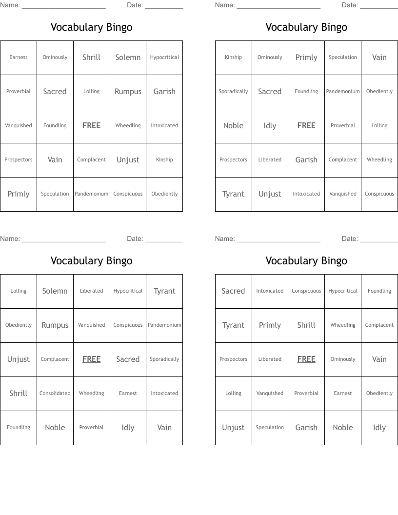 Vocabulary Bingo