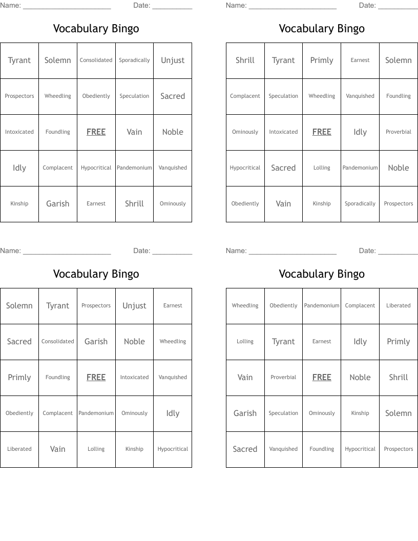 Vocabulary Bingo