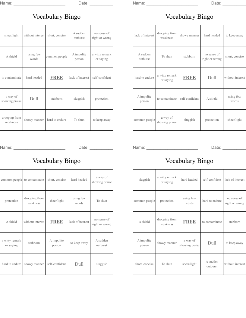 Vocabulary Bingo 