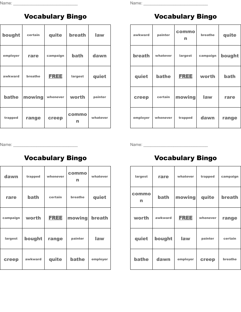 Vocabulary Bingo 