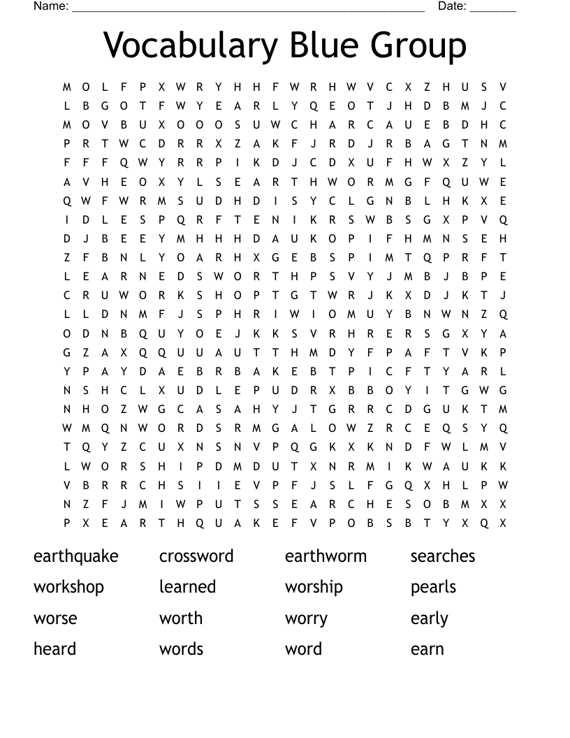 Vocabulary Blue Group Word Search