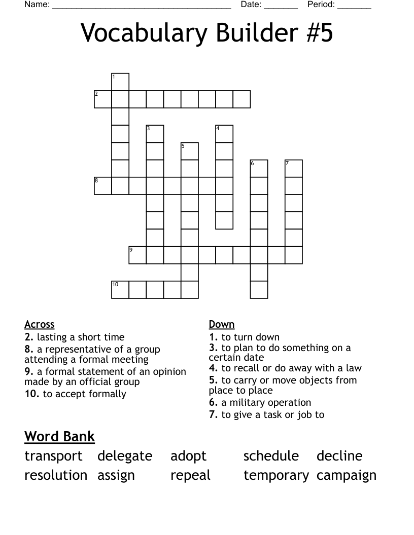 Vocabulary Builder #5 Crossword