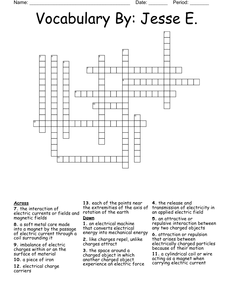 Vocabulary By: Jesse E. Crossword