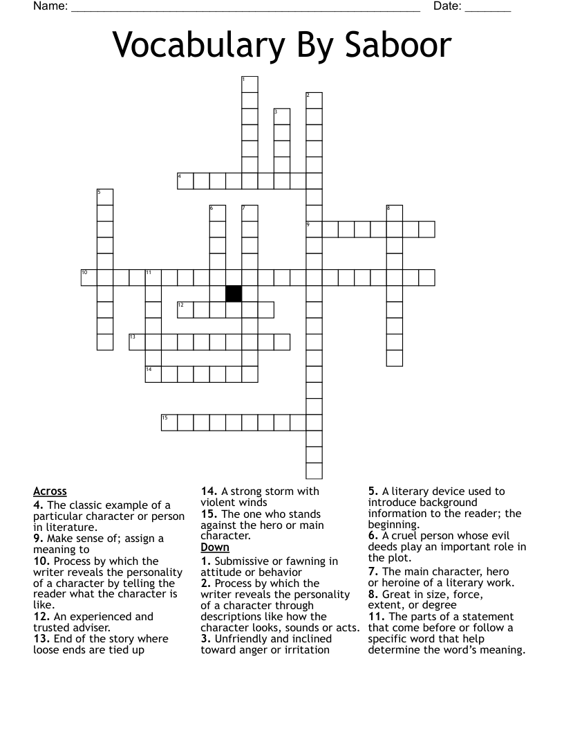 Vocabulary By Saboor Crossword