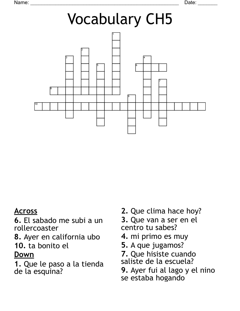 Vocabulary CH5 Crossword