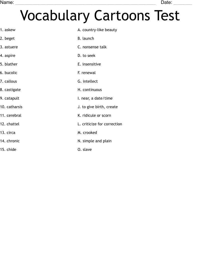 Vocabulary Cartoons Test Worksheet