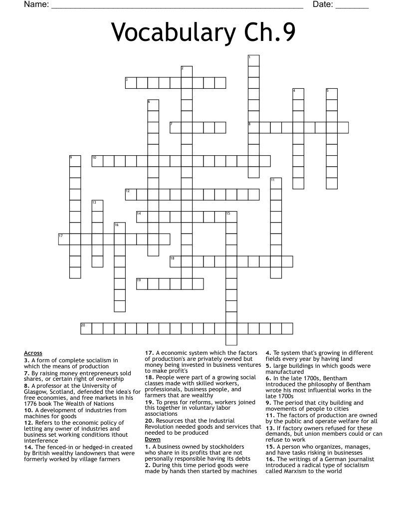 Vocabulary Ch.9 Crossword