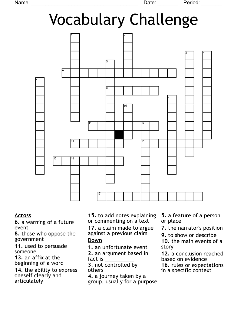 Vocabulary Challenge Crossword